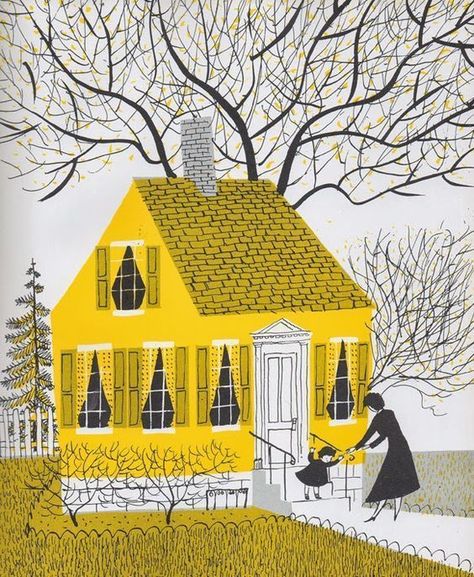 Roger Duvoisin, Illustration Design Graphique, Mid Century Illustration, Yellow House, Yellow Houses, Animal Illustrations, House Illustration, Abstract Illustration, Floral Illustration