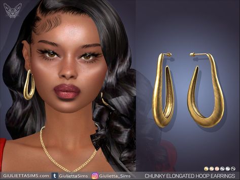 The Sims Resource - Chunky Elongated Hoop Earrings Sims 4 Hoop Earrings, Hair Earrings, The Sims 4 Skin, Sims 1, Ts4 Cc, Sims 4 Cas, Sims Resource, Facial Hair, Sims 2