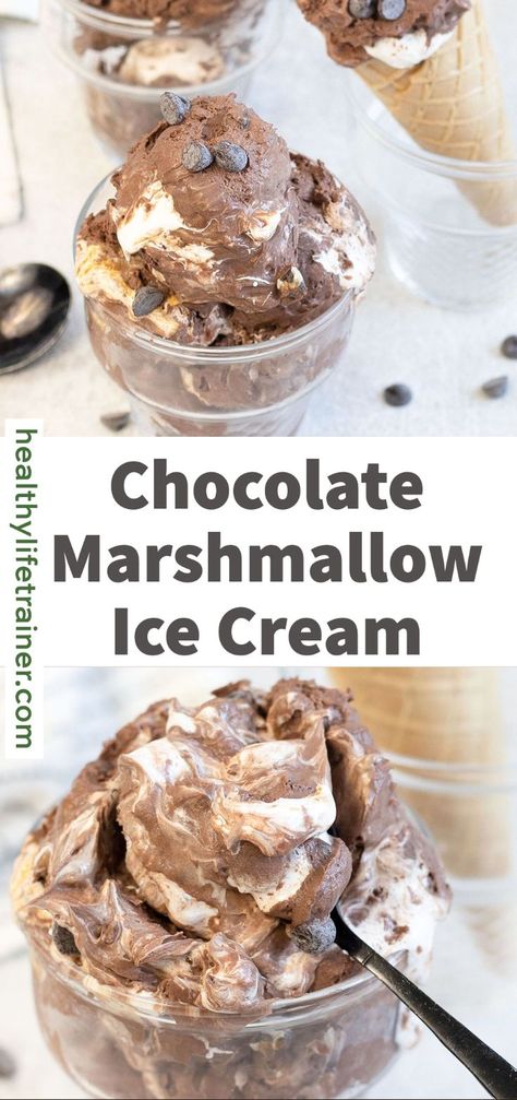 Chocolate Marshmallow Ice Cream is for all the ice cream lovers out there who would like to try a new yet equally delicious twist in their ordinary chocolate ice cream. Chocolate Marshmallow Ice Cream is a 6-ingredient recipe that will spoil you with every sweetness and smoothness that comes with being served with ice cream. #marshmallowicecream #chocolateicecream #nochurnicecream Chocolate Marshmallow Ice Cream Recipe, Chocolate Marshmallow Ice Cream, Marshmallow Ice Cream Recipe, Marshmallow Ice Cream, Homemade Ice Cream Recipes Machine, Kitchen Aid Ice Cream, Ice Cream Recipes Machine, Cuisinart Ice Cream, Easy Ice Cream Recipe