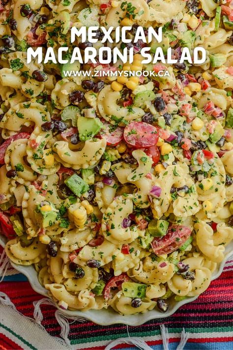 Mexican Macaroni Salad Mexican Mostaccioli, Mexican Macaroni Salad Recipe, Mexican Macaroni, Mexican Macaroni Salad, Macaroni Salad Ingredients, Asparagus Wraps, Blt Pasta Salads, Macaroni Salad Recipe, Prosciutto Wrapped Asparagus