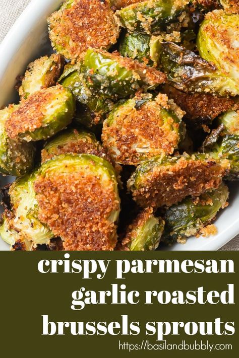 Garlic Roasted Brussel Sprouts, Thanksgiving Side Dishes Crockpot, Crispy Brussels Sprouts, Side Dishes For Salmon, Brussel Sprout Recipes Roasted, Thanksgiving Side Dishes Easy, Parmesan Bread, Roasted Sprouts, Steak Side Dishes