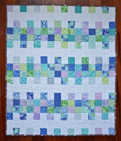 Mini Charm Mix - crib quilt made with Horizon fabric. Charm Square Quilts, Charm Pack Projects, Writing Patterns, Modern Machine Quilting, Square Quilts, Learning Adobe Illustrator, Quilted Toys, Series Ideas, Charm Square Quilt