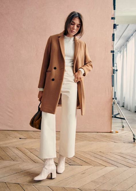 Jackets & Coats | Sustainable Parisian style | Sézane Sezane Lookbook, Style Parisienne, Look Office, Paris Mode, Mode Casual, Camel Coat, Coat Outfits, Double Breasted Coat, Printed Denim