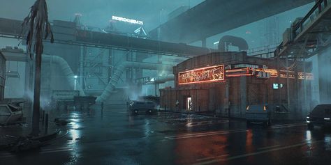 Cyberpunk 2077 Art, Bar Night, Industrial District, Red Dirt, Cyberpunk City, Arte Cyberpunk, Futuristic City, Dark Matter, Cyberpunk 2077