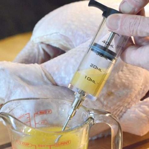 Garlic Butter Turkey Injection - Turkey Injection - Derrick Riches Garlic Butter Turkey Injection, Butter Turkey Injection, Turkey Injector Recipe, Injection Marinade Recipe, Turkey Injection Marinade, Garlic Butter Turkey, Turkey Injection, Turkey Marinade, Rotisserie Turkey