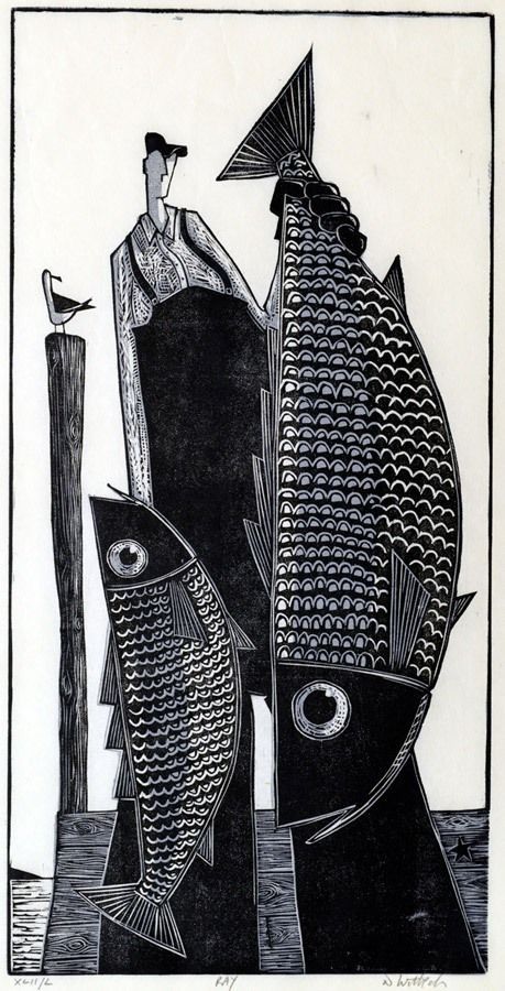 David Witbeck, Relief Prints, Relief Printmaking, Maine Art, Linocut Printmaking, Lino Art, Linocut Art, Two Fish, Woodcuts Prints