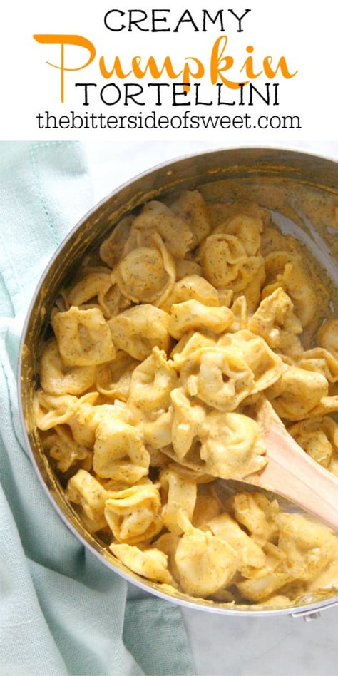 Creamy Pumpkin Tortellini is the simple supper your fall menu needs. This light, creamy sauce has just the right flavor profile to match up to pumpkin! | The Bitter Side of Sweet Pumpkin Tortellini, Slow Cooker Tortellini Soup, Simple Supper, Tomato Tortellini Soup, Pumpkin Pasta, Fall Menu, Gluten Free Lunch, Yummy Pasta Recipes, Cheese Tortellini