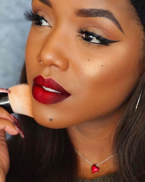 Red ombré lips will never go out of style and that’s why we’ve teamed up with @zaroncosmetics to teach you how to achieve the perfect red… Makeup Ideas For Black Women Red Lipstick, Justine Skye Red Lipstick, Red Lipstick Makeup Dark Skin, Dark Red Ombre Lips, Red Ombré Lip, Ombré Red Lip, Red Ombre Lip Black Women, Soft Glam Makeup Red Lips, Soft Glam With Red Lip