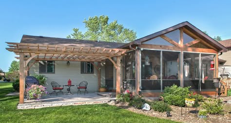 Screened Porch and Pergola hero by Advance Design Studio Porch Enclosure Ideas, Porch With Pergola, Gable Patio, Patio Roof Covers, Porch Enclosure, Custom Porch, Screened Porch Designs, 3 Season Room, Porch Addition