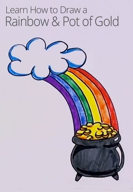 How to Draw a Pot of Gold Rainbow With Pot Of Gold Drawing, St Patricks Drawing Easy, How To Draw A Pot Of Gold, How To Draw St Patricks Day Stuff, Pot Of Gold Painting, St Patrick’s Day Drawing Easy, Leprechaun Drawing Easy, St Patricks Day Drawings Easy, Pot Of Gold Tattoo