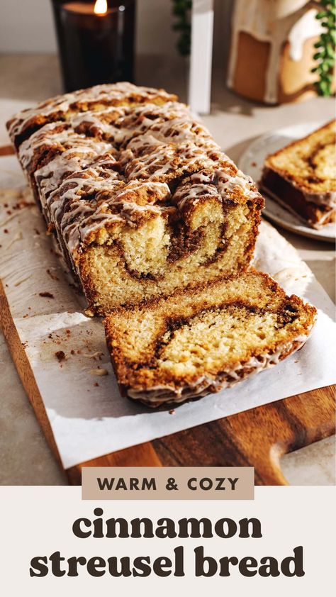 Cinnamon Coffee Bread, Fall Loaves Recipes, Coffee Cake Recipes Loaf Pan, Streusel Bread Recipes, Simple Dessert Bread Recipe, Coffee Cake Bread Loaf, Fall Loafs, Cinnamon Streusel Bread, Cinnamon Roll Loaf