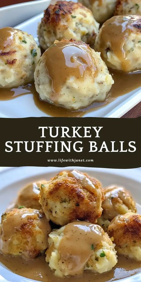 Turkey stuffing Balls Turkey Wrapped Stuffing, Chicken Stuffing Balls, Turkey And Dressing Rollups, Turkey Dinner Sides Dishes, Stuffing Balls With Gravy, Ground Turkey Stuffing Balls, Turkey And Dressing Balls, Turkey Dressing Balls, Ground Turkey And Stuffing Casserole