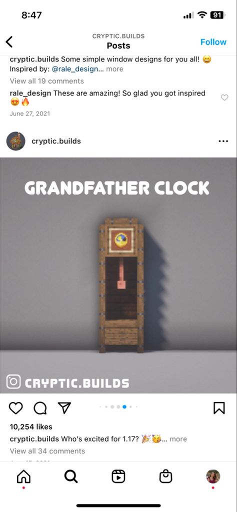 Minecraft Grandfather Clock Design, Minecraft Clock Design, Minecraft Grandfather Clock, Minecraft Windows Design, Minecraft Clock, Minecraft Interior, Minecraft Interior Design, Minecraft Decorations, Minecraft Inspo