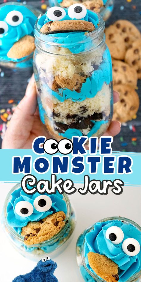 Easy Food Recipes For Parties, Cakes In Jars Recipes, Simple Fun Desserts, Foods To Make With Your Best Friend, No Bake Cookie Monster Cheesecake, Blue Food Recipes Simple, Cool Baking Recipes Desserts, Good Desserts For Birthday, Mason Jar Foods