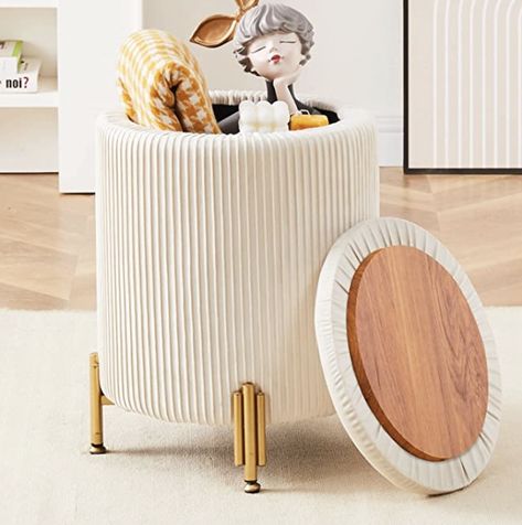 Storage Velvet Footrest Stool Vanity Stool Chair Support 300lbs Modern Ottoman Coffee Table Padded Seat for Living Room Bedroom Cream Large Storage Ottoman, Round Storage Ottoman, Modern Ottoman, Velvet Ottoman, Ottoman Coffee, Storage Footstool, Round Storage, Ottoman Footstool, Round Ottoman