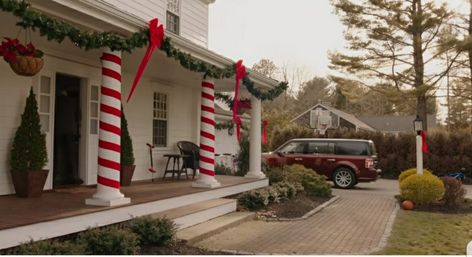 Christmas Porch Decor Idea Candy Cane Christmas Decorations Outdoor Front Porches, Candy Cane Outdoor Decor, Candy Cane Columns, Candy Cane Columns Front Porch, Candy Cane Porch Pillars, Candy Cane Entrance, Pvc Candy Cane Outdoor Christmas, Christmas Lights Garland, Christmas Porch Decor