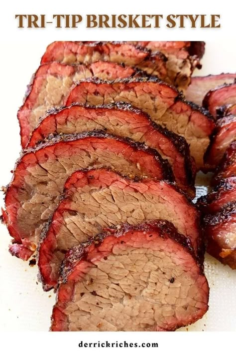 Tri-Tip Brisket Style Tri Tip Smoker Recipes, Best Brisket Rub, Wood Fire Grill Recipes, Tri Tip Steak Recipes, Tritip Recipes, Best Brisket, Barbecue Ribs Recipe, Roast Brisket, Smoked Tri Tip