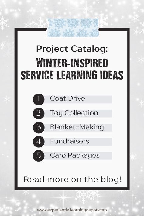 Looking for meaningful service learning projects to engage your students this winter? This blog post is packed with 20 creative service-learning ideas that combine the holiday spirit with community service. From helping local shelters to creating holiday cards for seniors, these projects are perfect for teaching students the importance of giving back. Make this season memorable with projects that inspire kindness, empathy, and social responsibility! Check out these fun and impactful ideas today! Holiday Community Service Ideas, Cards For Seniors, Service Learning Projects, Community Service Ideas, Service Ideas, Alpha Xi, Teaching Students, Learning Projects, Winter Inspired