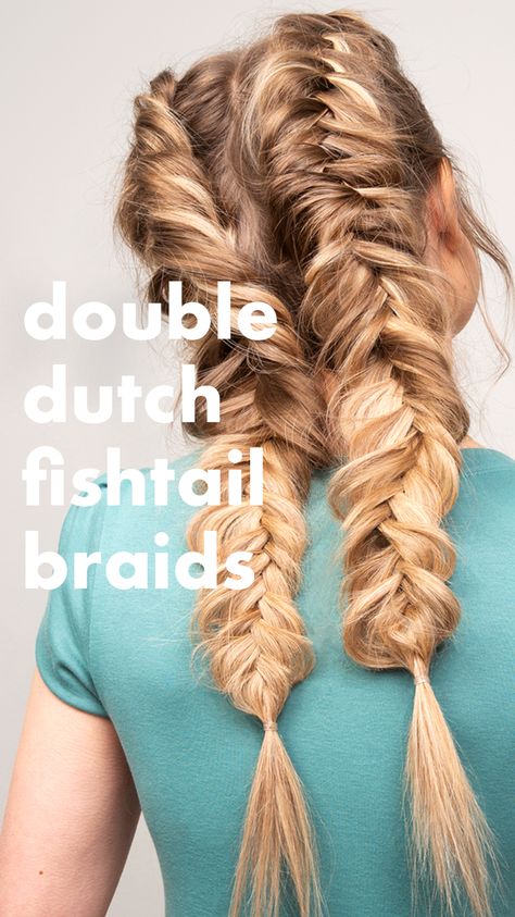 In this weeks video we show you how easy and beautiful it is to get these beautiful double Dutch fishtail braids using your clip in Milk + Blush hair extensions. In this video, our model used her Superior Set of Milk + Blush hair extensions in length 20-22" in the shade Second Base which adds so much more volume and thickness to the braids but also looks completely natural. #fishtailbraids #doubledutch #hairstyles Fishtail Braids Short Hair, Mermaid Braid Hairstyles Tutorial, Double Fish Tail Braid, Gosh Tail Braid, How To Do A Dutch Fishtail Braid, French Braid Fishtail, How To Fishtail Braid From The Top, Fishtail Double Braid, Fishtail Dutch Braid Tutorials