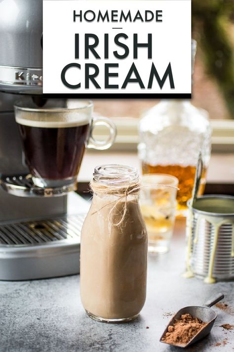 This delicious and easy Homemade Irish Cream recipe is the BEST way to perk up any cup of coffee during the holidays! Perfect for fall it's a traditional addition to coffee drinks and it's wonderful winter warmer too! Make this for yourself and guests and it's great as a gift too! It'll last for two weeks in the fridge so give someone an Irish treat this Christmas! Homemade Baileys Irish Cream, Baileys Irish Cream Recipes, Baileys Cocktails, Irish Cream Recipe, Homemade Baileys, Homemade Irish Cream, Irish Cream Coffee, Flavored Coffee Creamer, Homemade Coffee Creamer