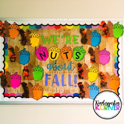 We're Nuts About Fall! Tips for Creating the Perfect October Bulletin Board... - Kindergarten Korner We're Nuts About Fall Bulletin Board, September Bulletin Board Ideas, Acorn Writing, Fall Bulletin Board Ideas, September Bulletin Boards, October Bulletin Boards, Fall Bulletin Board, September Art, Cute Bulletin Boards