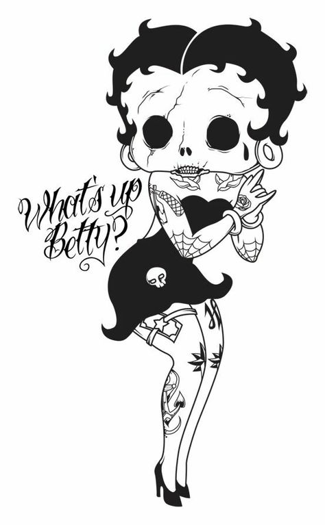 Scary Tattooed Betty Boop Betty Boop Black And White, Black And White Tattoo Designs, Betty Boop Black, Black And White Tattoo, Harbor City, White Tattoo, Betty Boop, A Girl, Tattoo Designs