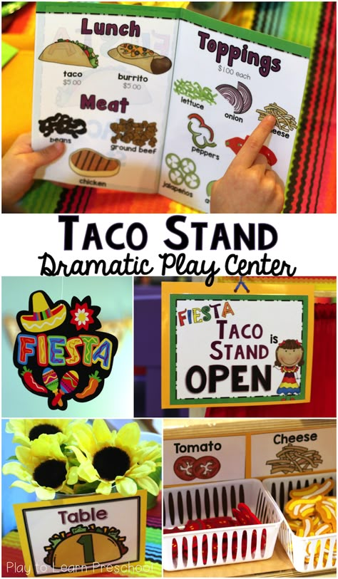 Taco Stand Dramatic Play - Menus, Order Forms, Name Tags and Labels to set up a Mexican Restaurant in the kitchen center Pretend Play Classroom, Taco Dramatic Play, Play To Learn Preschool, Teacher Diy, Play Menu, Dramatic Play Themes, Dramatic Play Center, Purposeful Play, Dragons Love Tacos