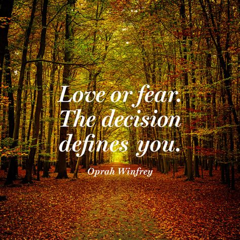 Love or fear. The decision defines you. — Oprah Winfrey Choose Love Over Fear, Love Over Fear, Truth Teller, Oprah Quotes, Alan Watts Quotes, Soul Sunday, Happy Jar, Iyanla Vanzant, Fear Quotes