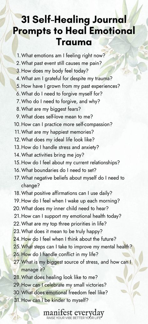 Learn how to heal emotional trauma with these daily journal prompts. Get started on your self-healing journey now! #HealEmotionalTrauma #JournalPrompts #SelfHealing #Understanding #Wellbeing #Mental #HealthTips #Nurturing #SelfCare #Health #FitLife #Emotional #HealthyLiving Self Healing Prompts, How To Heal Myself, Anxiously Attached Healing Journal, Journal Therapy Emotional Healing, Self Healing Journal Prompts, How To Heal, Journaling To Heal, How To Heal Yourself, Journal Prompts To Heal