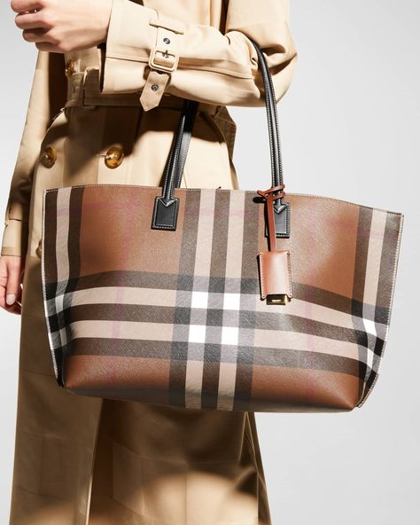 Burberry Tote Bag, Linen Tote Bag, Burberry Tote, Brown Tote, Burberry Handbags, Tote Bag Purse, Leather Wraps, Check Pattern, Print Tote