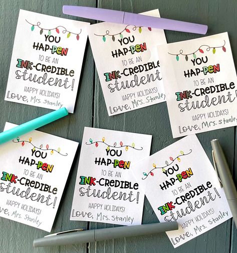 Teachers, grab these and a pack of pens and your student gifts for the holidays can be done!! Gift Ideas For Students, Student Holiday Gifts, Student Gift Tags, Flair Pens, Student Teacher Gifts, Cheap Christmas Gifts, Farewell Gifts, Classroom Gifts, Class Gift