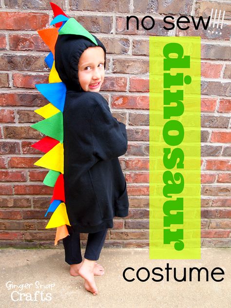 no sew dinosaur costumes for children #gingersnapcrafts #tutorial Sew Dinosaur, Skeleton Costume Diy, Diy Dinosaur Costume, Cheap Halloween Costumes Diy, Costume Dinosaure, Sew Halloween Costume, Cheap Halloween Diy, Yoda Costume, Meme Costume