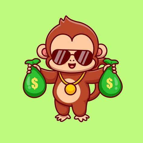 Money Monkey, Cool Monkey, Monkey Bag, Monkey Icon, Holding Money, Monkey Drawing, Monkey Illustration, Twitter Art, Monkey Wallpaper