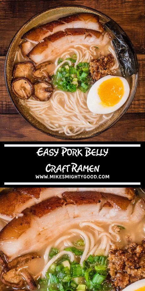 Easy Pork Belly, Pork Ramen Recipe, Pork Belly Ramen, Belly Pork, Fajita Casserole, Ramen Recipes Easy, Pork Ramen, Tonkotsu Ramen, Crispy Garlic