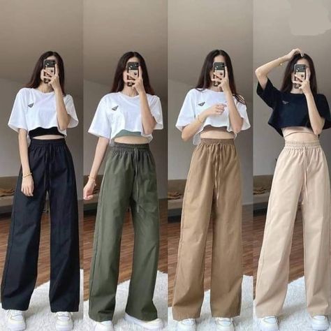 Goodwill Outfits, Baggy Crop Top, Activities Outside, Korean Pants, Simple Style Outfits, Outfit Korean, Waffle Fabric, Elegant Styles, Classy Casual Outfits