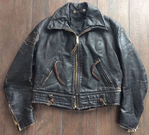 Beautiful 50's horsehide police jacket.  #vintagepolicejacket #vintageleatherjacket 50s Leather Jacket, Police Jacket, Vintage Biker Jacket, Clothing Basics, Police Motorcycle, Aachen Germany, Biker Lifestyle, Riders Jacket, Vintage Biker