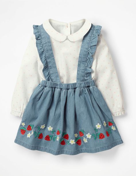 This skirt set in chambray or corduroy is ready for hours of crawling, bouncing and tumbling. The soft-brushed top has a fun all-over print and frilly collar. A row of buttons down the back means it’s easy to pull on and off. Dr Kids, Frilly Collar, Kid Clothing, Our Baby, Toddler Fashion, Mini Fashion, Denim Outfit, Girl Clothes