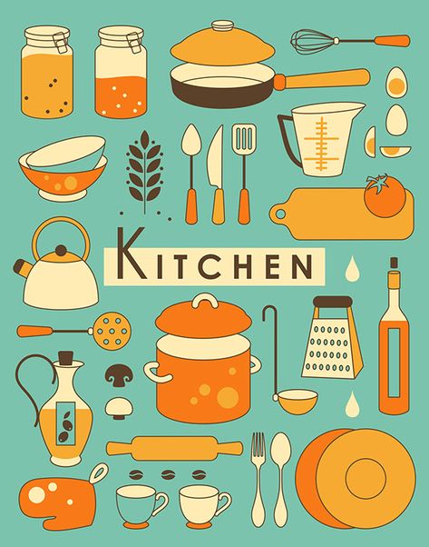 Food and kitchen illustrations on Behance Kitchen Illustration, Conversion Chart Kitchen, Old Fashioned Kitchen, Kitchen Conversion, Farmhouse Kitchen Cabinets, Kitchen Images, Affinity Designer, Kitchen Cabinet Design, Christmas Kitchen