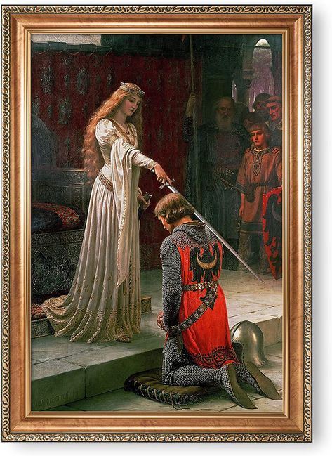 Kneeling Knight, Edmund Blair Leighton, The Accolade, Romantic Wall Art, Medieval Tapestry, Tapestry Wall Art, Classic Paintings, Medieval Knight, Woven Wall Hanging