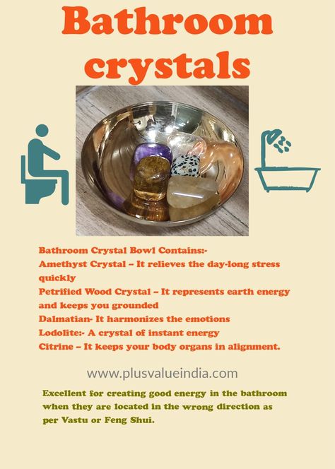 https://plusvalueindia.com/crystal-bathroom-toilet-washroom/ Energy Stones Crystal Healing, Crystals Healing Grids, Crystal Bathroom, Crystal Healing Chart, Wash Room, Crystal Room, Crystal Altar, Earth Gift, Energy Healing Spirituality