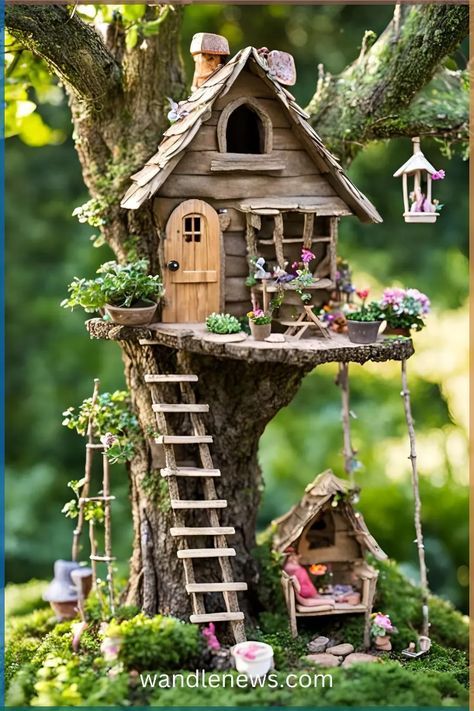 Diy Outdoor Fairy Garden Ideas, Garden Fairy House, Diy Fairy House Ideas Homemade, Diy Magical Garden, Fairy Garden Around Tree, Diy Fairy Garden Ideas Homemade, Outdoor Fairy Garden Diy, Fairy Houses Diy, Aesthetic Fairy Garden