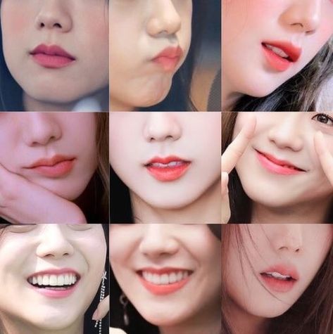 Jisoo Heart Shaped Lips, Heart Shaped Lips Korean, Jisoo Lips, Wonyoung Heart, Indigo Hair, Lip Surgery, Heart Shaped Lips, Face Parts, Face Details