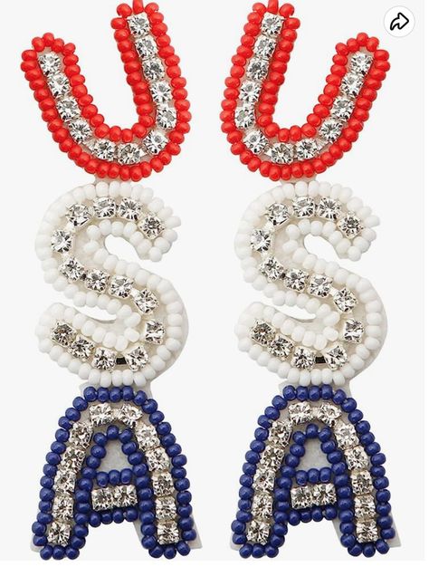 So CUTE! 4th of July Beaded Earrings - 4th of July is a federal holiday that we proudly fly our flag. These stunning American flag earrings feature a striking rainbow shaped in red, white, and blue beads covered with felt on the back and encrusted in a rhinestone American flag pattern, perfectly fit the theme of Independence Day. These statement earrings will look great when we celebrate our great Independence Day this #ad Patriotic Accessories, Patriotic Earrings, Dazzling Earrings, American Pride, Girls Jewelry, Beaded Dangles, Blue Beads, Red White And Blue, Hair Jewelry