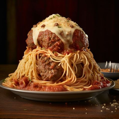 Spaghetti-stuffed giant meatball Giant Meatball, Plain Bread, Spaghetti And Meatballs, Marinara Sauce, Fresh Basil, Marinara, How To Dry Oregano, Large Bowl, Bread Crumbs