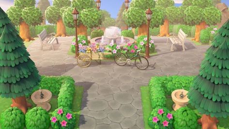 Acnh Town Plaza Ideas, Animal Crossing Island Inspiration, Plaza Design, Animal Crossing 3ds, Ac New Leaf, Animal Crossing Memes, Animal Crossing Guide, Happy Home Designer, Animal Crossing Qr Codes Clothes