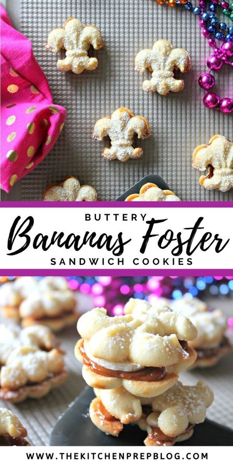 Bananas Foster Cookies, Buttery Spritz Cookies, Spritz Cookie Recipe, Famous Desserts, Spritz Cookies, Favorite Cookie Recipe, Bananas Foster, Cookie Press, Sweet Cookies