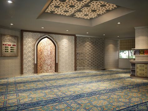 Simple Mosque Design, Mosque Design Interior, Surau Design, Mosque Interior Design, Namaz Room, Masjid Interior, Prayer Room Design, Masjid Design, Mosque Interior