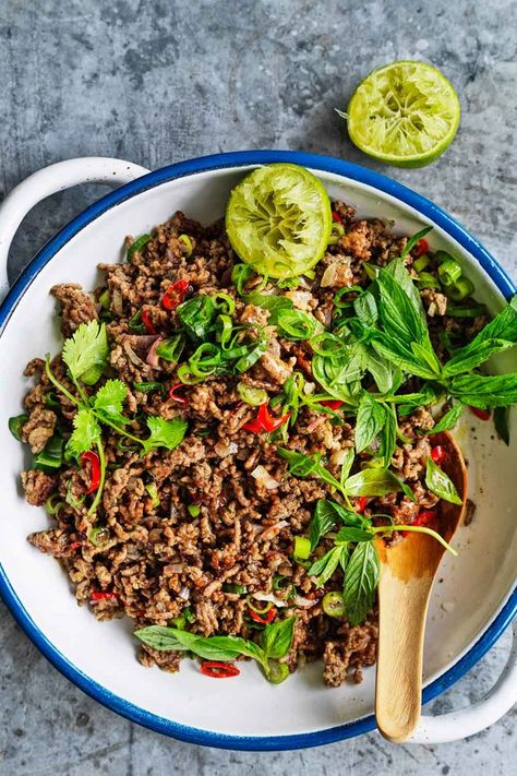 Thai beef larb Recipe | Better Homes and Gardens Laab Recipe, Beef Larb, Larb Recipe, Thai Beef, Vegetarian Chicken, Beef Salad, Mince Recipes, Slow Cooker Soup, Homes And Gardens