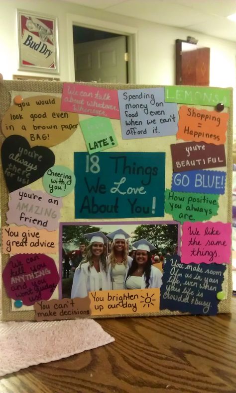 Me and my best friend made this for our best friends 18th birthday. It's super cute and easy to make. 18th Birthday Gifts For Best Friend, Gifts For Best Friend, Diy Gifts For Friends, 18th Birthday Gifts, 16th Birthday Gifts, Teen Birthday, Birthday Gifts For Best Friend, Bff Gifts, Presents For Friends