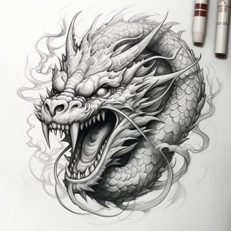 Realistic Dragon Drawing, Dragon Tattoo Realistic, Dragon Tattoo Drawing, Dragon Head Tattoo, Japanese Dragon Drawing, Realistic Dragon, Dragon Tattoo Ideas, Dragon Tattoo Art, Realistic Tattoo Sleeve